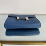 Carteira Hermès Constance Compact Wallet Ferragem Palladium Azul