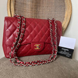 Bolsa Chanel Jumbo Couro Caviar Burgundy Ferragem Prata