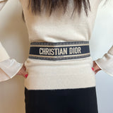 Cinto Christian Dior em Couro Preto e Tecido Marinho e Bege Ferragem Gold