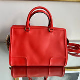 Bolsa Carolina Herrera Pequena com Alça Longa  em Couro Vermelho Ferragem Dourada