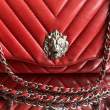 Bolsa Chanel Chevron Leo Lion Edição Especial Vermelha Ferragem Prata