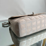 Bolsa Chanel Nude Monogram Classic Single Flap Ferragem Prata Fosca