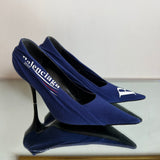 Scarpin Balenciaga Azul Logo Branca