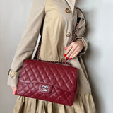 Bolsa Chanel Jumbo Couro Caviar Burgundy Ferragem Prata