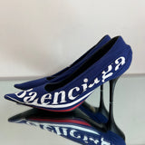 Scarpin Balenciaga Azul Logo Branca