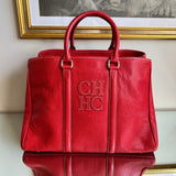 Bolsa Carolina Herrera Tote em Couro Vermelho Ferragem Dourada