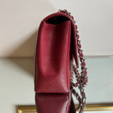 Bolsa Chanel Jumbo Couro Caviar Burgundy Ferragem Prata