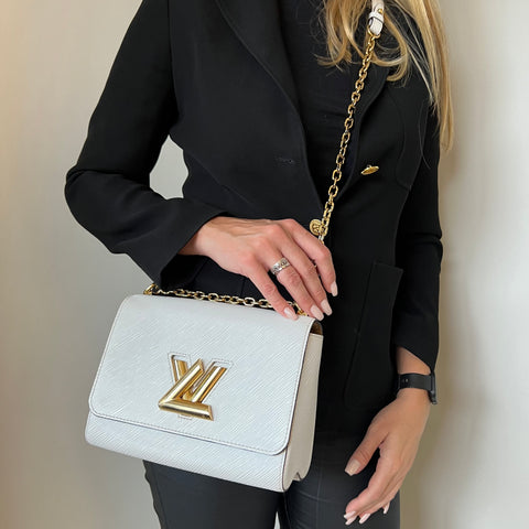 Bolsa Louis Vuitton Twist MM Branca com Ferragem dourada