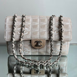 Bolsa Chanel Nude Monogram Classic Single Flap Ferragem Prata Fosca