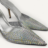 Scarpin Mule Paris Texas em Couro Prata e Strass