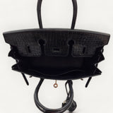 Bolsa Hermès Birkin 25 Shiny Black Porosus Crocodile com Ferragem Palladium