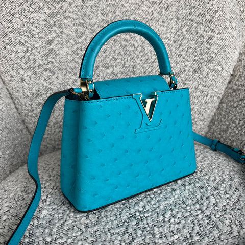 Bolsa Louis Vuitton Capucines Mini em Couro Exótico Azul