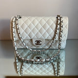 Bolsa Chanel Classic Double Flap Couro Lambskin Off White