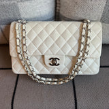 Bolsa Chanel Classic Double Flap Couro Lambskin Off White