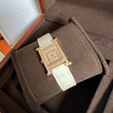 Relógio Hermès Heure H Ouro Rosé e Diamantes Croco Branco