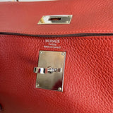 Bolsa Hermès Kelly Shoulder Clemence Vermelho Queimado Ferragem Palladium