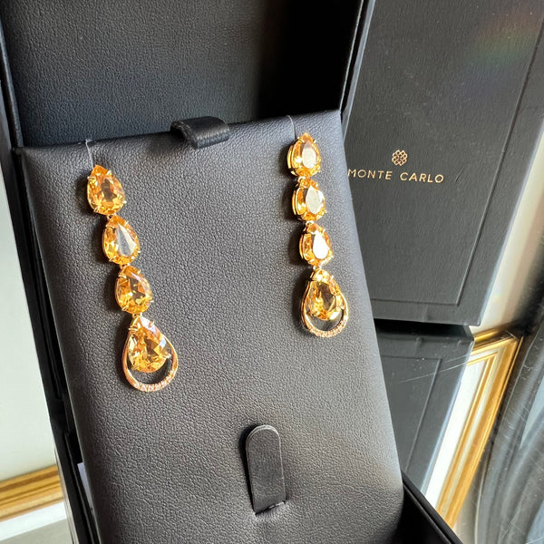Brinco Monte Carlo em Ouro Amarelo 18k Citrino com 7 Pontos de Diamantes