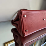 Bolsa Hermès Kelly Shoulder Clemence Vermelho Queimado Ferragem Palladium