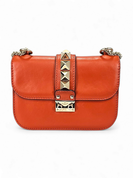 Bolsa Valentino Rockstud Couro Laranja Pequena