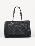 Bolsa Chanel Shopper Preta Caviar com Ferragem Prata Grande