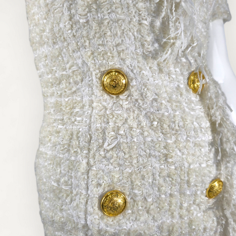 Vestido Balmain Tweed com Botões Dourados