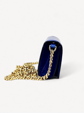 Bolsa Dolce & Gabbana 3.5 Micro de Couro Azul Logo Dourado