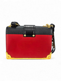 Bolsa Prada Cahier City Calfskin + Saffiano Vermelho e Preto  Ferragem Gold