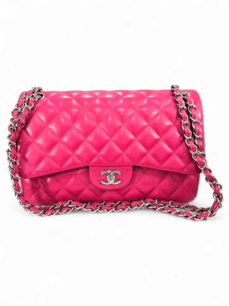 Bolsa  Chanel Jumbo Double Flap em Couro Lambskin Pink Ferragem Prata