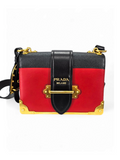 Bolsa Prada Cahier City Calfskin + Saffiano Vermelho e Preto  Ferragem Gold