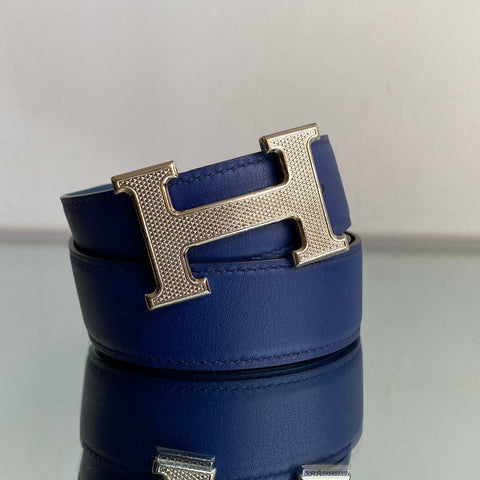Conjunto de Cintos Hermès H Reversível Bicolor Fivela Palladium