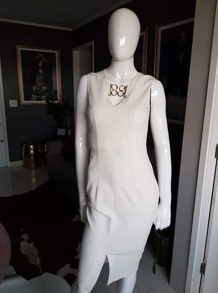 Vestido Cavalli Class Midi Branco Com detalhe Dourado