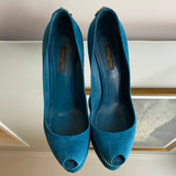 Peep Toe Louis Vuitton Em Camurça Azul