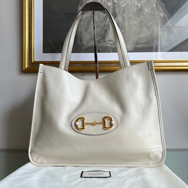 Bolsa Gucci Horsebit 1955 Tote Bag Couro Off White