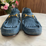 Sapato Gucci com Franjas Azul Jeans Ferragem Dourada