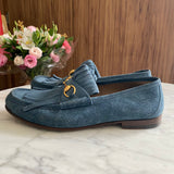 Sapato Gucci com Franjas Azul Jeans Ferragem Dourada