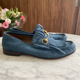 Sapato Gucci com Franjas Azul Jeans Ferragem Dourada